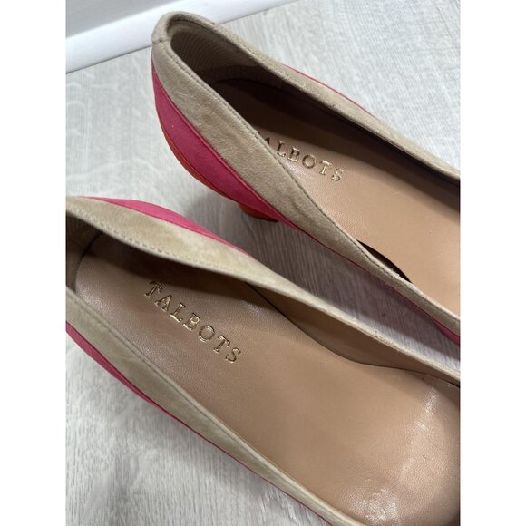 Talbots Shoes Womens Size 8.5 B Suede Pumps Pink Red Tan Block Heel Cap Toe - Picture 4 of 9